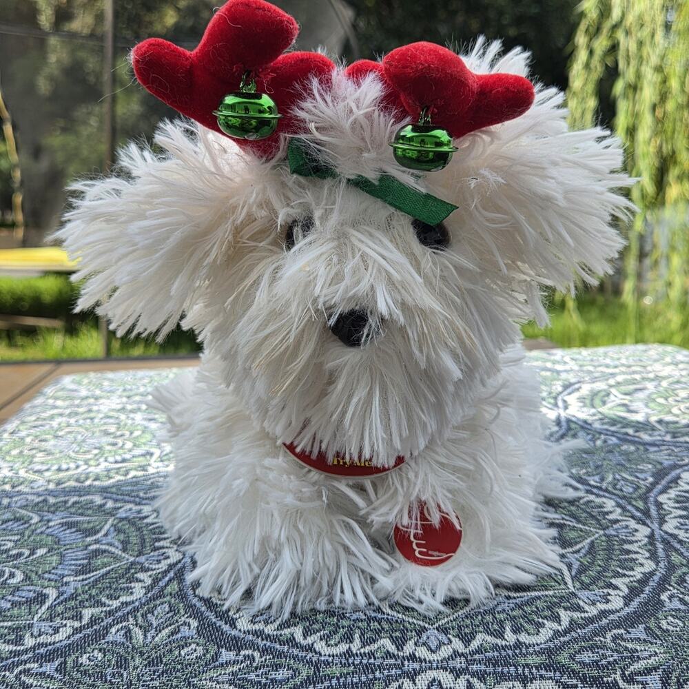 Rare Dan Dee Spinning Animated White Dancing Christmas Dog Puppy Jingle Bells Te